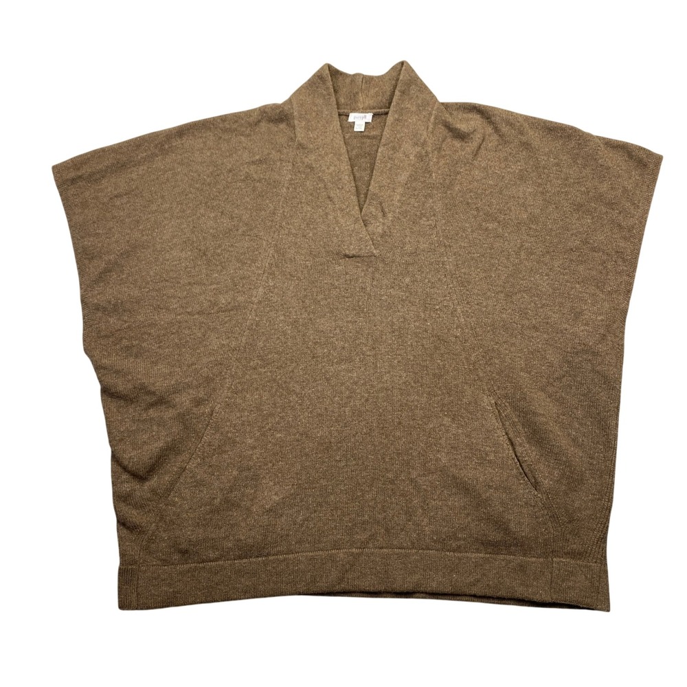 Pure Jill Oversized Lagenlook Brown Wool Blend V-Neck Poncho Sweater Pocket L/XL